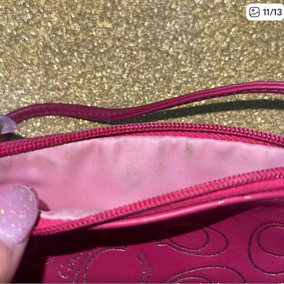 Coach Pink Leather Logo Wristlet Wallet Satin Lined - Picture 11 of 13
